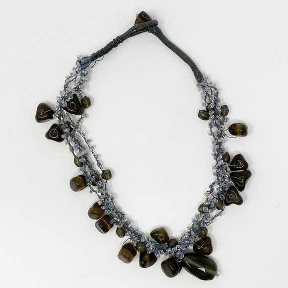 Brown & Blue Beaded Necklace - Picture 6 of 7